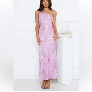 Hello Molly One-Shoulder Lilac Sequin Maxi Dress